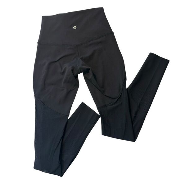 Lululemon Barre Star *Full-On Luon black mesh perforated high rise full length 2 - Picture 4 of 10